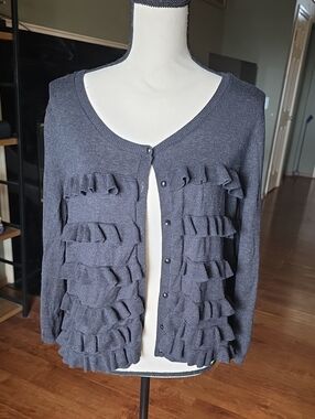 GAP Dark Gray Ruffle Front Cardigan